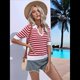 thumbnail image 5 of Suéter Corto A Rayas para Mujer, Top de Verano de Corta con Cuello en V, Camisa Holgada y para Salir Rojo L, 5 of 10