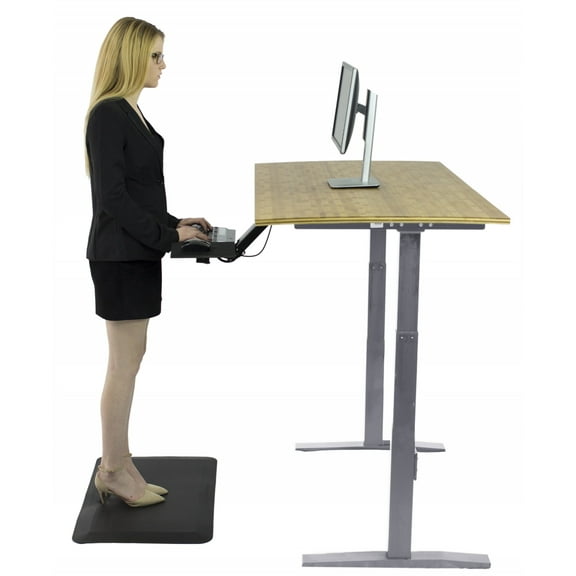 Gray and Natural Bamboo Dual Motor Electric Office Adjustable Computer Desk
