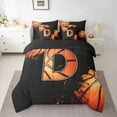 thumbnail image 3 of Homewish Cartoon Basketball Boys Bedding Comforter Set 7 Pieces, Black Orange Monogrammed D Full Bedding Set, Modern Ball Sports Player Reversible Fitted Sheet Flat Sheet, Lightweight Room Decor, 3 of 8