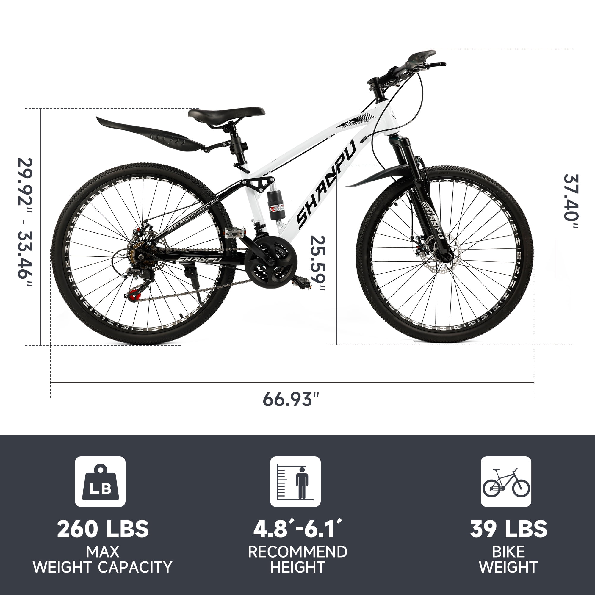 ARTUDATECH Full Suspension Mens Mountain Bike, Shimano 21 Speed, 26 Inch Wheel, Dual Disc Brake Bike for Men Womens Adult Bicycle With Bike Lock And Air Pump