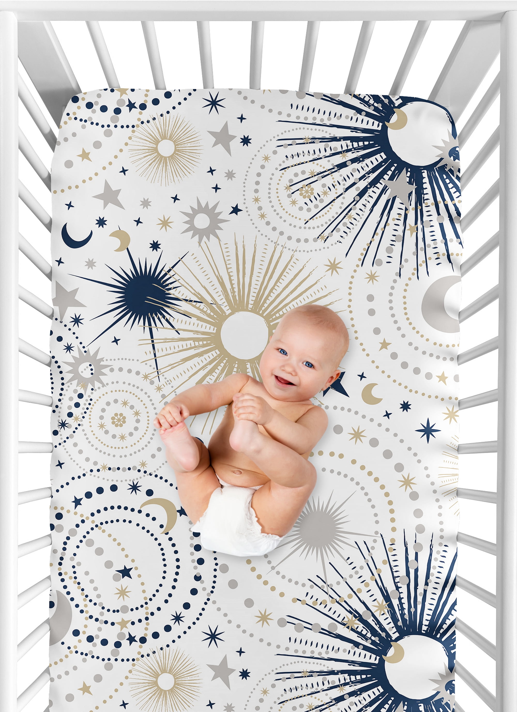 Sweet Jojo Designs Celestial Navy Blue Gold and White Fitted Crib Sheet