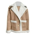 thumbnail image 5 of Womens Suede Jacket Warm Shearling Sherpa-Lined Lapel Jackets Khaki M, 5 of 6