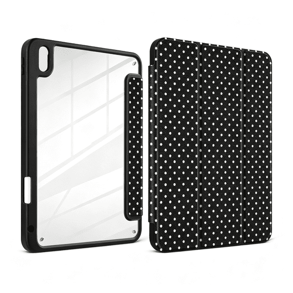 GJX Case A16 11Th Generation 11 Inch 2025/10Th Gen 10.9 Inch 2022 Cover Transparent Acrylic Back Shell Tablet Case Pencil Holder Auto Wake Sleep Stand White Polka Dot