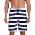 thumbnail image 3 of Lsque Navy Blue And White Stripes Mens Sleep Pajama Shorts,Short Pajama Pants, Cotton Ultra-Soft Knit-Small, 3 of 9