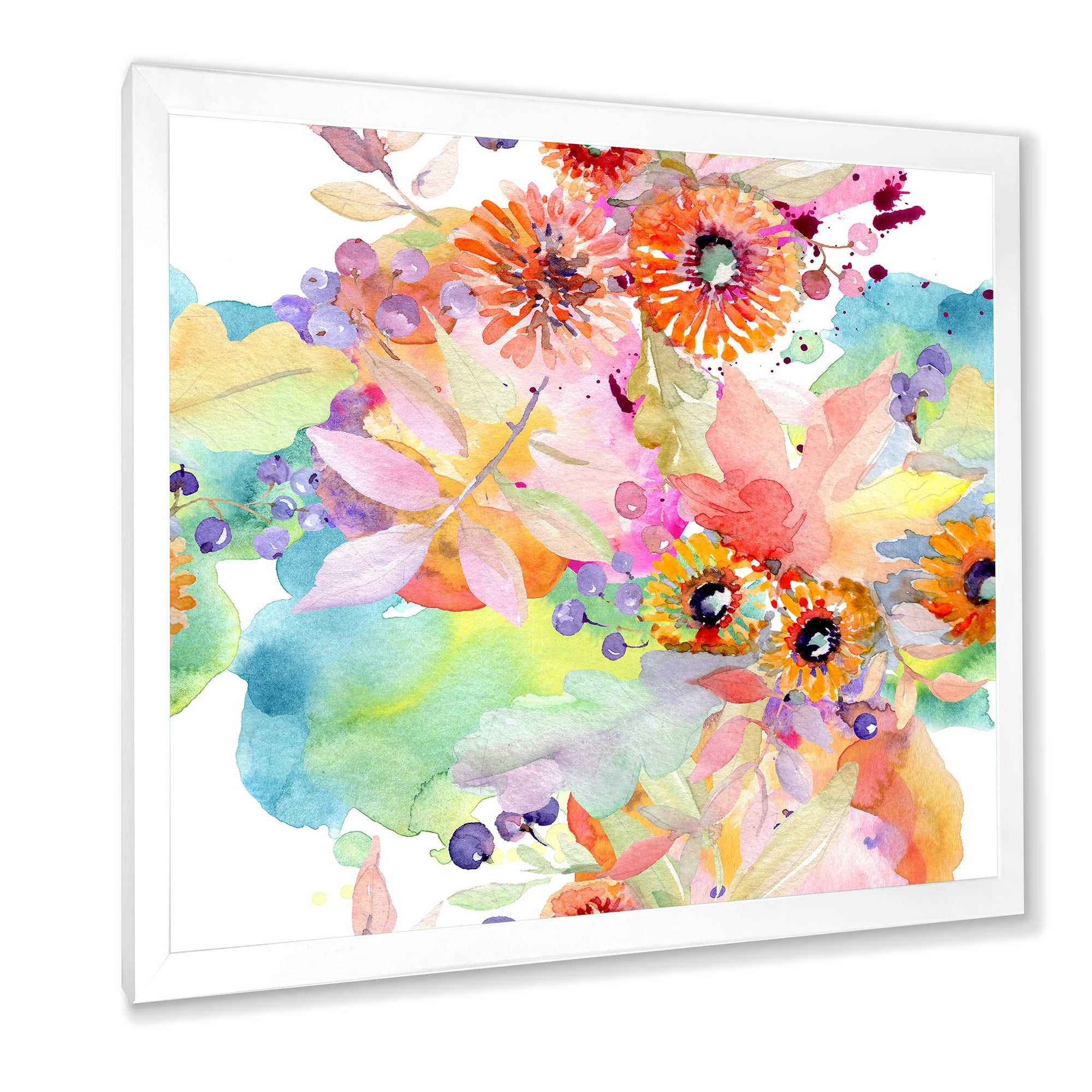 Designart 'Wildflowers and Vibrant Wild Spring Leaves I' Traditional Framed Art Print