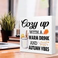 thumbnail image 4 of Zomyto 7x7 In Autumn Desk Decor,Autumn Wood Block,Rustic Fall Decor,Cozy up with a Warm Drink and Autumn Vibes Wooden Box Sign, 4 of 7