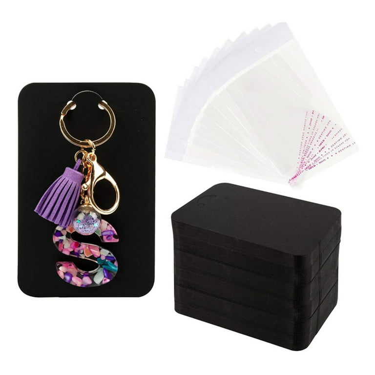  Anwyll Keychain Display Cards, 100 Pcs Black Keychain Display  Card Holder, 6 x 2.2 Inch Jewelry Display Cards, Thank You Keychain Cards  for Small Business Selling, Bulk Keychains Packaging Supplies 
