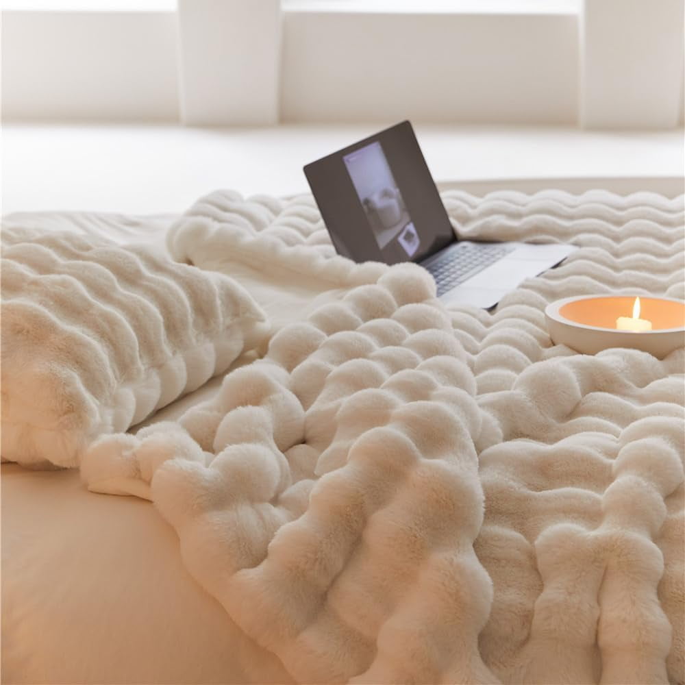 Marshmallow Cloud Fleece Throw Blanket, Rabbit Plush Faux Fur Blanket