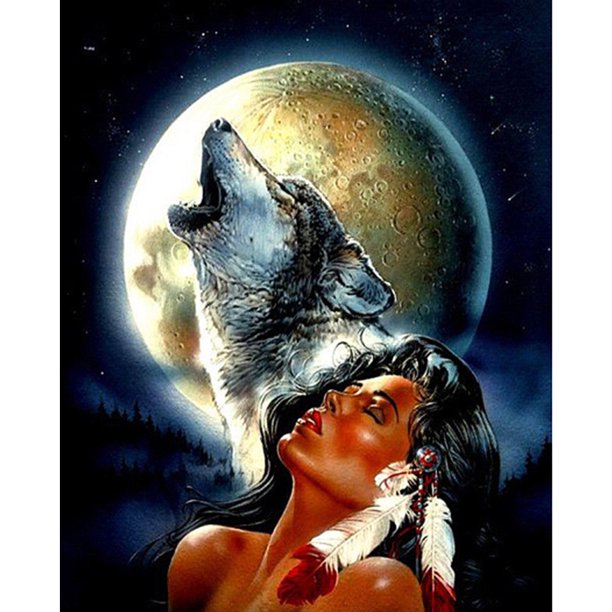 Taladro Pintura Diamante (DE2835) 5D DIY Luna Llena Lobo Punto de Cruz Bordado Mosaico 45x60cm Hugtrwg Para estrenar
