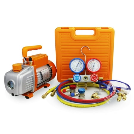 BACOENG 3.6CFM Vacuum Pump & Manifold Gauge Set - HVAC A/C Refrigeration Kit - Diagnostic R22 R134a R410A -