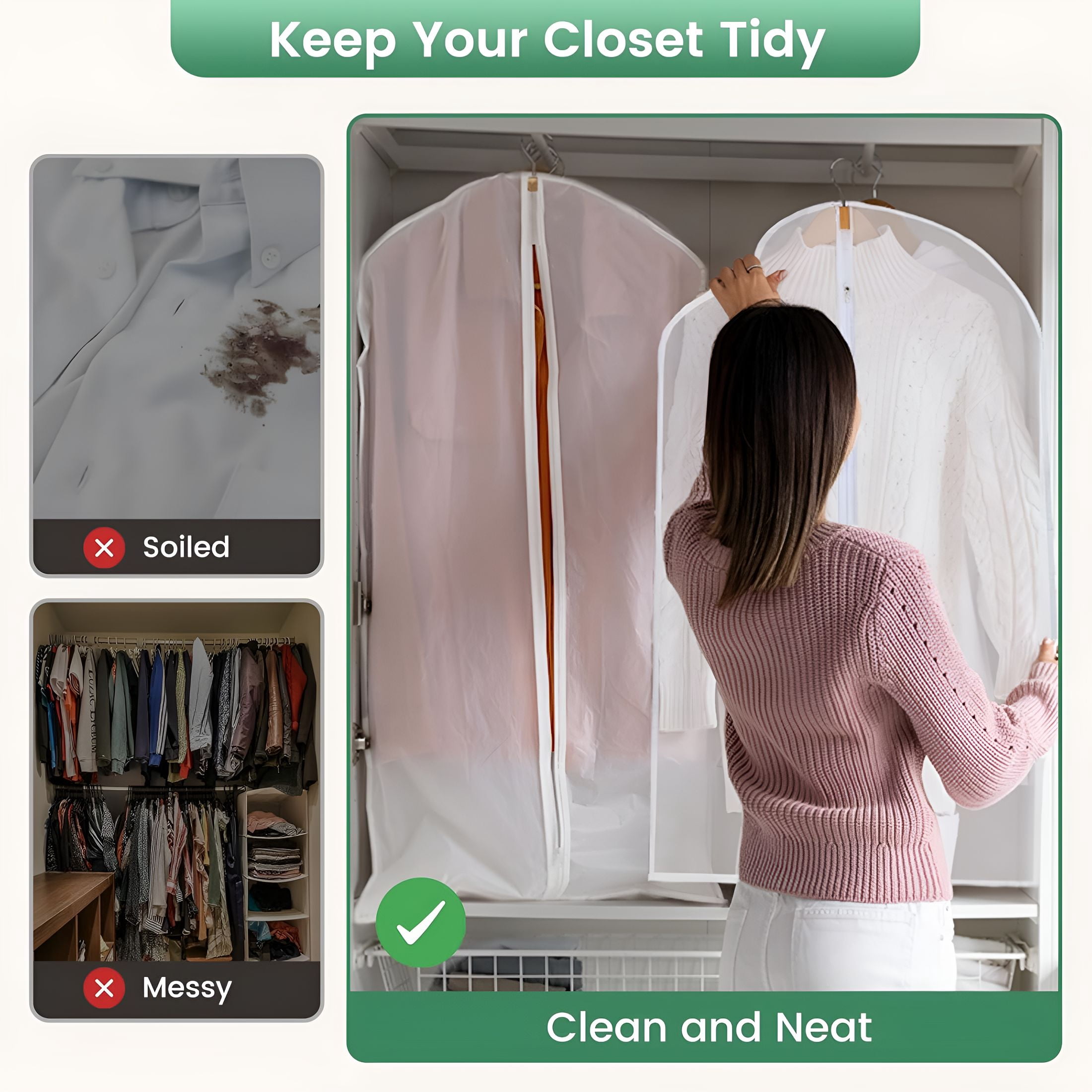 TELOLY 12 Pack Garment Bags for Hanging Clothes-Translucent Suit Bag for Closet Wardrobe Storage Travel-24"X 42"