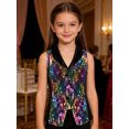 thumbnail image 2 of Raenseen Kids Girls Glittery Sequin Satin Waistcoat Lapel V Neck Pressing Button Contrast Color Vest Tank Top Colorful 12, 2 of 6