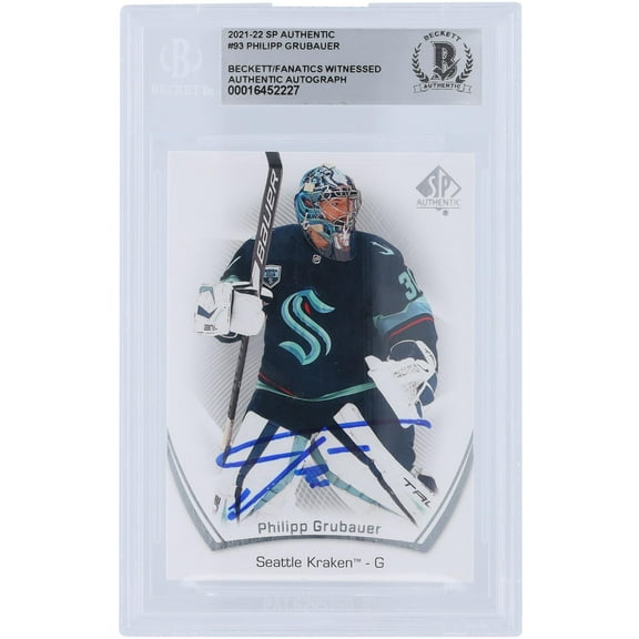 Philipp Grubauer Seattle Kraken Autographed 2021-22 Upper Deck SP Authentic #93 Beckett Fanatics Witnessed Authenticated Card - Fanatics Authentic Certified