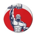 thumbnail image 1 of Fitness Mouse Pad for Computers, Muscular Man Lifting Barbells Body Builder Strength Work out Powerful, Round Non-Slip Thick Rubber Modern Gaming Mousepad, 8" Round, Grey Red White, by Ambesonne, 1 of 2
