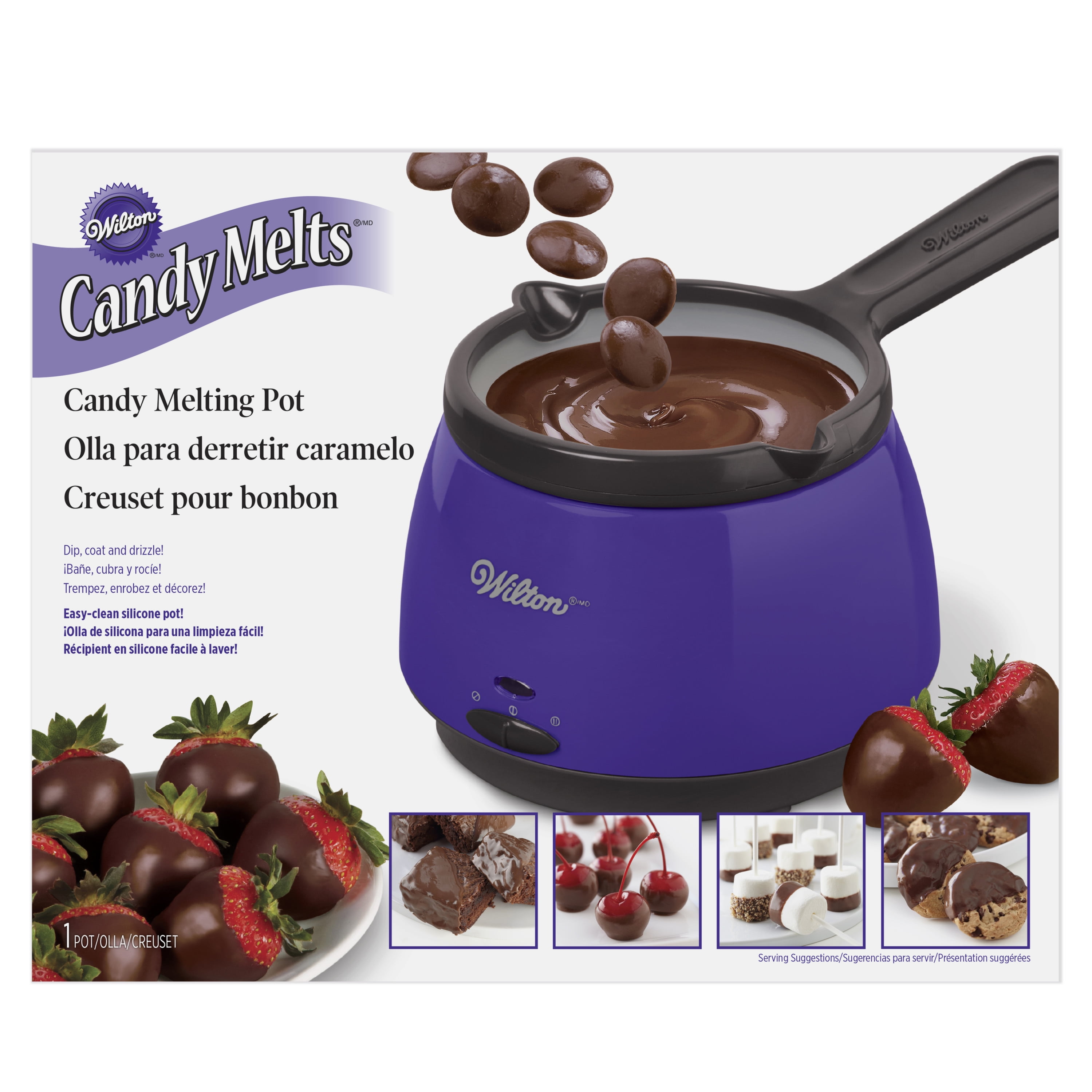 Melting chocolate melts in a candy melting pot to prepare gourmet