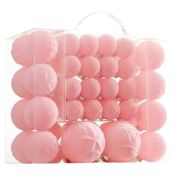 Elainilye Velvet Christmas Balls 46 Pcs, Flocked Plastic Christmas Tree Ornaments, Red Green Gold Hanging Balls for Xmas Tree Decor, Home Decorations, Pink