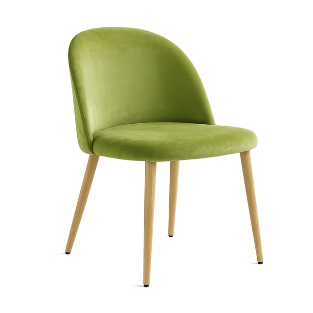 Silla de Comedor de Terciopelo con Patas de Acero Acabado Tipo Madera Estilo Moderno - Silla de Comedor Tapizada Minimalista con Relleno Suave Verde Oliva