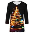 thumbnail image 5 of Womens T-shirts Xmas Tree Print Christmas Shirts 3/4 Sleeve Tops Round Neck Casual Trendy Holiday Graphic Tees (L, Black 01), 5 of 5