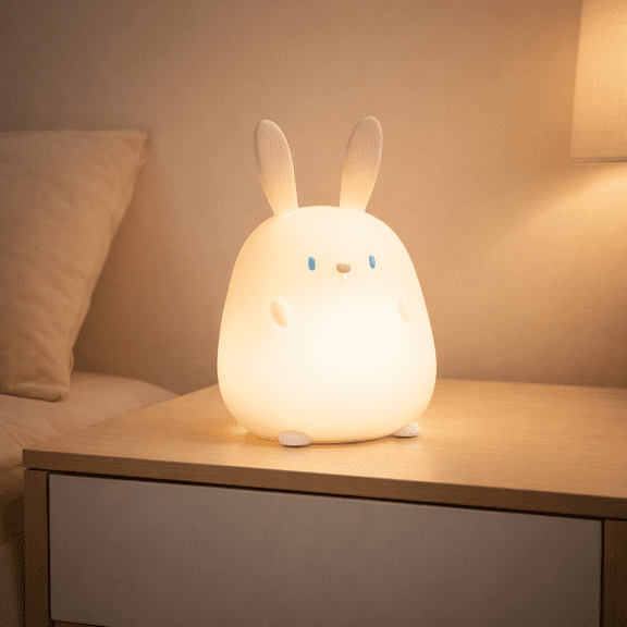 Soft Silicone Bunny Kids Night Light – Cute Rabbit LED Nursery Lamp for Toddler Bedroom, Rechargeable & Safe