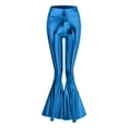 thumbnail image 4 of XIAONU Women's High Waist Flare Leggings Shiny Ruffled Hem Trousers Dramatic Bold Party Bottoms Blue, 4 of 5