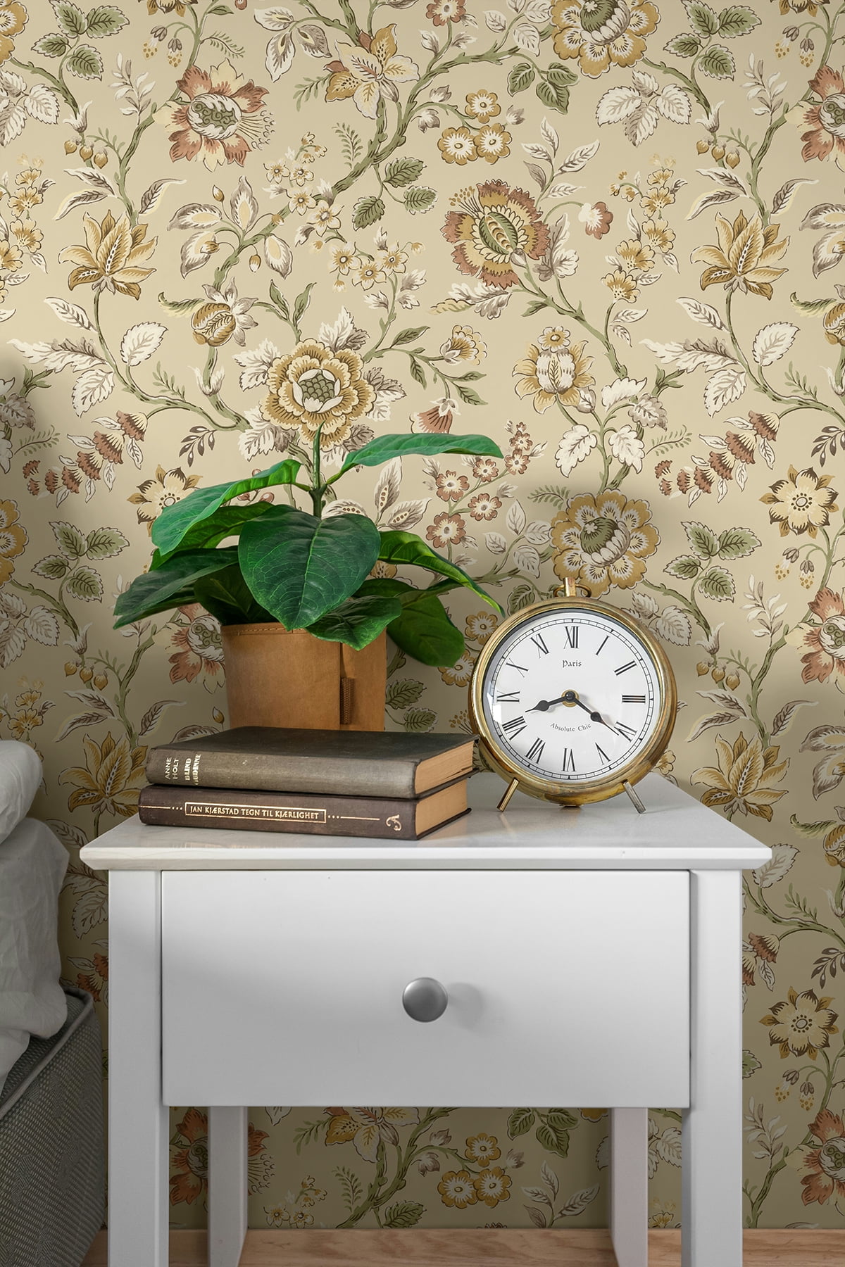 Stacy Garcia Home Latte Jacobean Floral Trail Peel and Stick Wallpaper - 20.5 in. W x 10 ft. L Roll