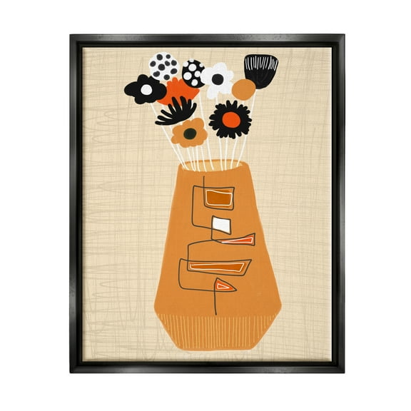 Stupell Industries Boho Orange Flower Vase Botanical & Floral Painting Black Floater Framed Art Print Wall Art, 17 x 21