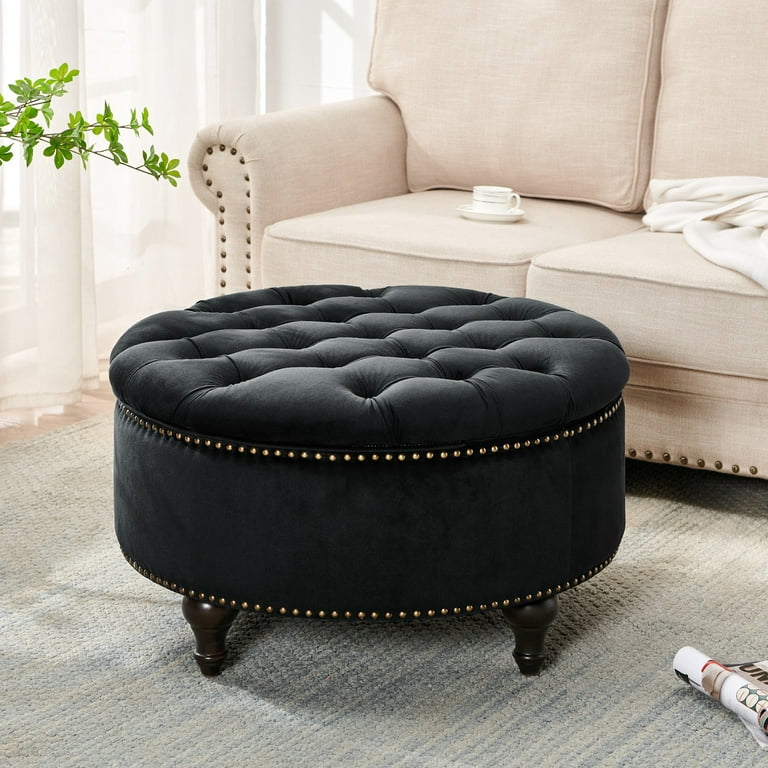 Multipurpose Upholstery Storage Foot Rest Sofa Stool, Black