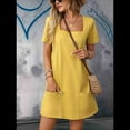 thumbnail image 4 of Vestido Informal de Corta con Cuello Cuadrado y Bolsillos, Color Liso, para Mujer, Amarillo, Talla S, 4 of 9
