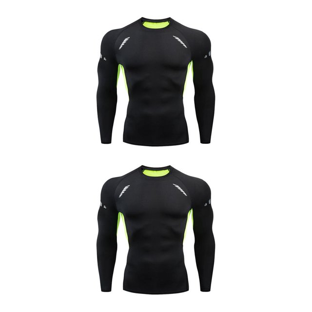 Qarigey Ropa interior térmica para hombre Medias elásticas de secado rápido Capas base para correr Tops de manga larga Ropa deportiva 1609 verde, XXL 2piezas