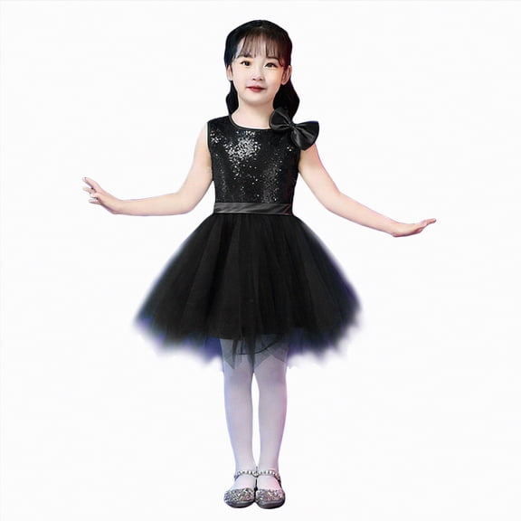 Hessimy Little Girl Short Sleeve Dress Cotton Casual Applique Tunic Shirt Dresses(Black,4-5 Years)