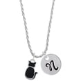thumbnail image 1 of Delight Jewelry Silvertone Large 2-D Black Cat Back Silvertone Script Initial Disc - N - Charm Necklace, 20"+3", 1 of 4