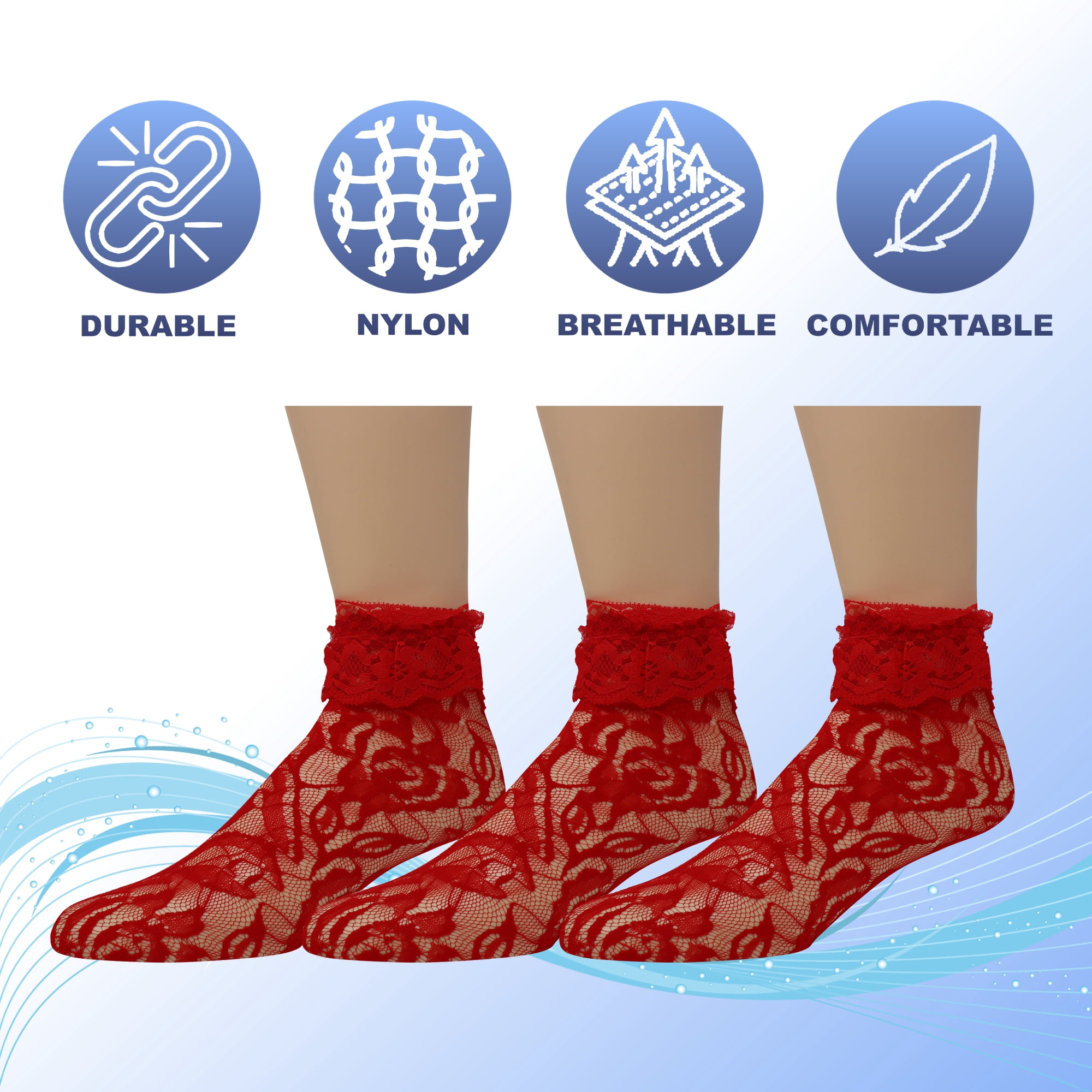 EMEM Apparel Women's Ladies Lace Anklet Ankle Quarter Socks Stockings with Ruffle Assorted 12-Pack 9-11