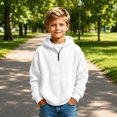 thumbnail image 6 of Hoodies for Boys Quarter Zip Waffle Knit Pullover Hooded Sweatshirt Tops,Kids Zip Long Sleeve Hoodie,Teen Boy Fashion Fall Winter Casual Sweatshirts,Back to School Clothes,White,M, 6 of 7