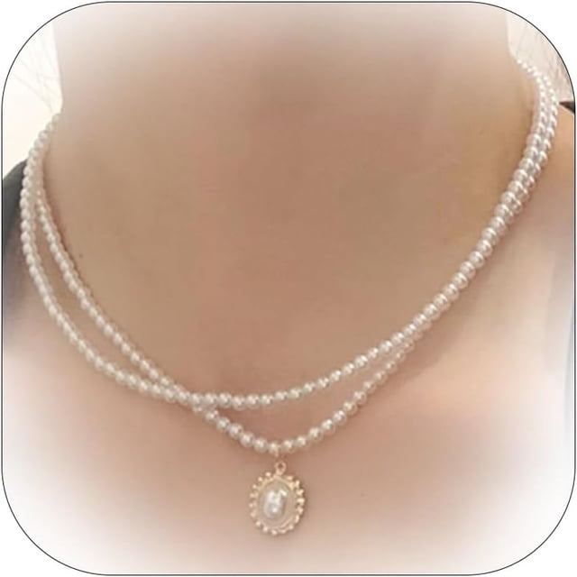 HAHDAXIA Collier de Perles pour Femmes Collier de Perles Superposé Or Collier de Perles à Brins Multiples