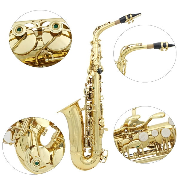 Labymos Brass Eb Alto Saxophone Sax Instrument à vent en bois laqué doré  avec étui de transport Gants Chiffon de nettoyage Brosse Sax Sangle Sourdine  Embouchure Brosse 