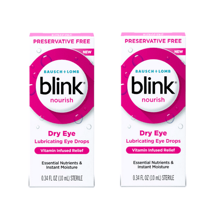 2 Pack - Blink Nourish Eye Drops for Dry Eyes, 0.33 fl oz, Preservative Free Lubricating Eye Drops with Hyaluronan, B12, & Vitamin C, pH Balanced to Match Healthy Tears