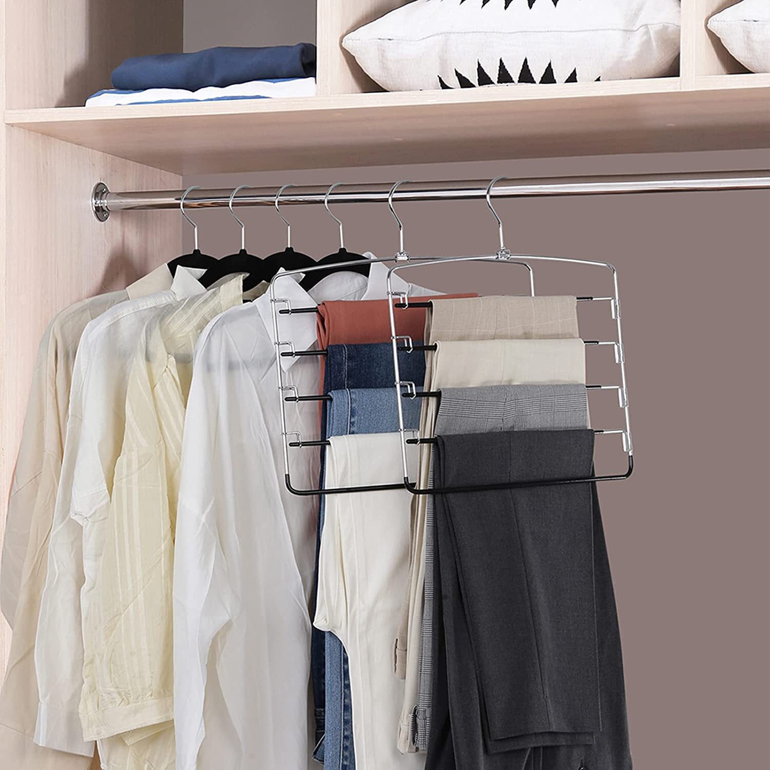 Clothes Hangers Space Saving Coat Hangers Znben Non Slip Shirt Hangers with  Padded Foam Stainless Steel 5 in 1 Heavy Duty Closet Organizer for Hoodie
