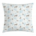thumbnail image 1 of Moose Decor Throw Pillow Cushion Cover, Winter Forest Retro Illustration with Reindeer and Trees Snowy Xmas Nature, Decorative Square Accent Pillow Case, 20 X 20 Inches, Brown Blue, by Ambesonne, 1 of 2