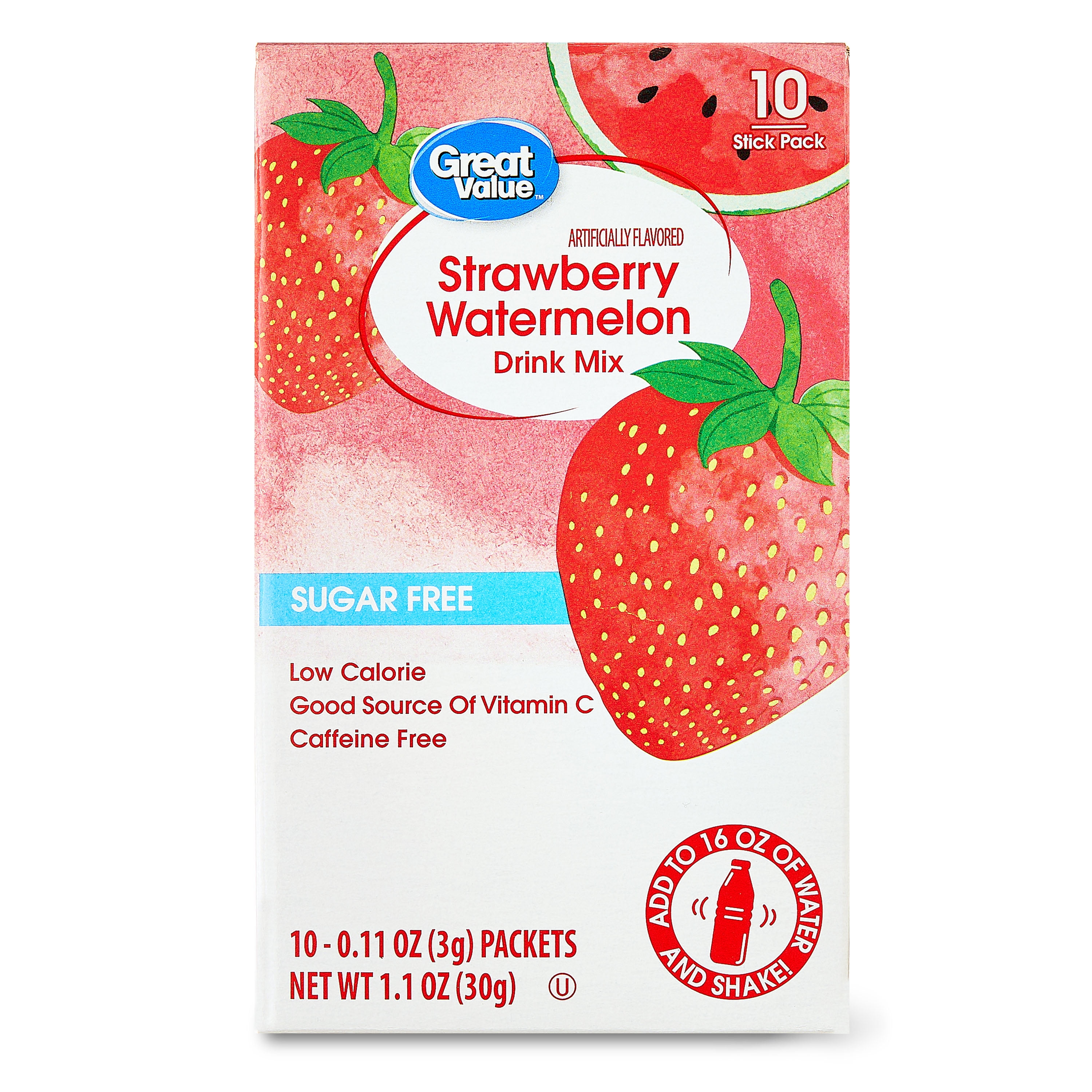 (12 pack) Great Value Sugar-Free Strawberry Watermelon Powdered Drink Mix, 0.11 oz, 10 Packets