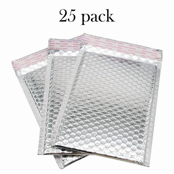 25/50 Pack 7x 9 Inch Metallic Bubble Mailing Envelopes, Silver Poly Padded Envelopes, Padded Envelopes, Opaque Packaging Postal Zipper Shipping Bags for CD, Jewelry (7x 9 Inch -25 pcs)