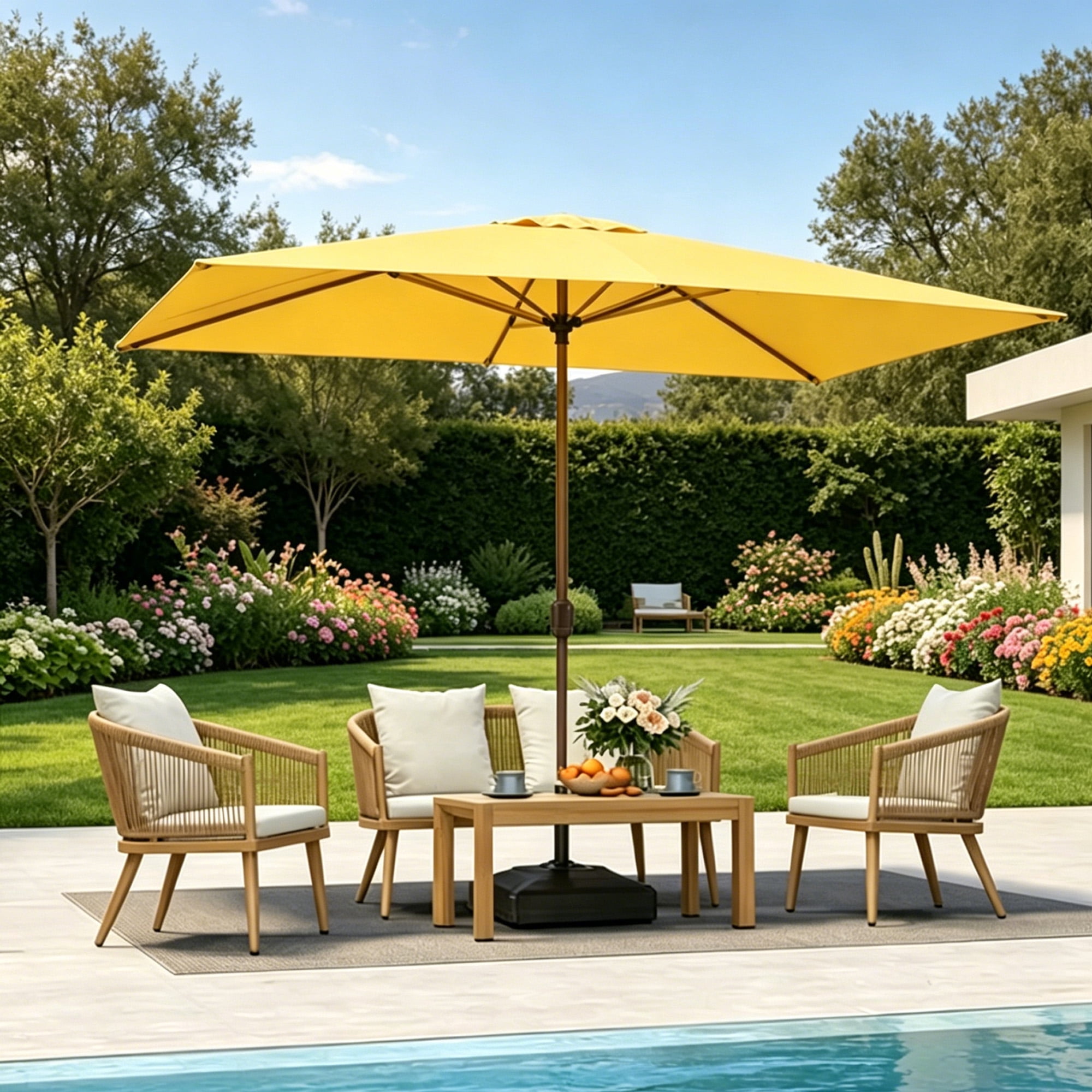 Kool 10x6.5ft Rectangular Patio Umbrella with Crank Handle, Outdoor Market Umbrella with 6 Sturdy Umbrella Ribs, Waterproof, Yellow