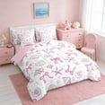 thumbnail image 2 of Manfei Pink White Starfish Seashell Bow Twin Bedding Sets for Kids Girls, Marine Animal Bedding Comforter Set, Pink Reversible 7 Pieces, 2 of 6