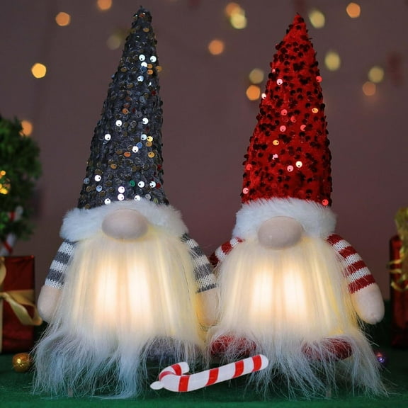 2/3Pcs Christmas Gnomes Gift Plush with Light, 12" Handmade Swedish Santa Gnomes Plush Sequin Hat Christmas Decor at Night Elf Christmas Decorations Indoor Gift Xmas Table Decor