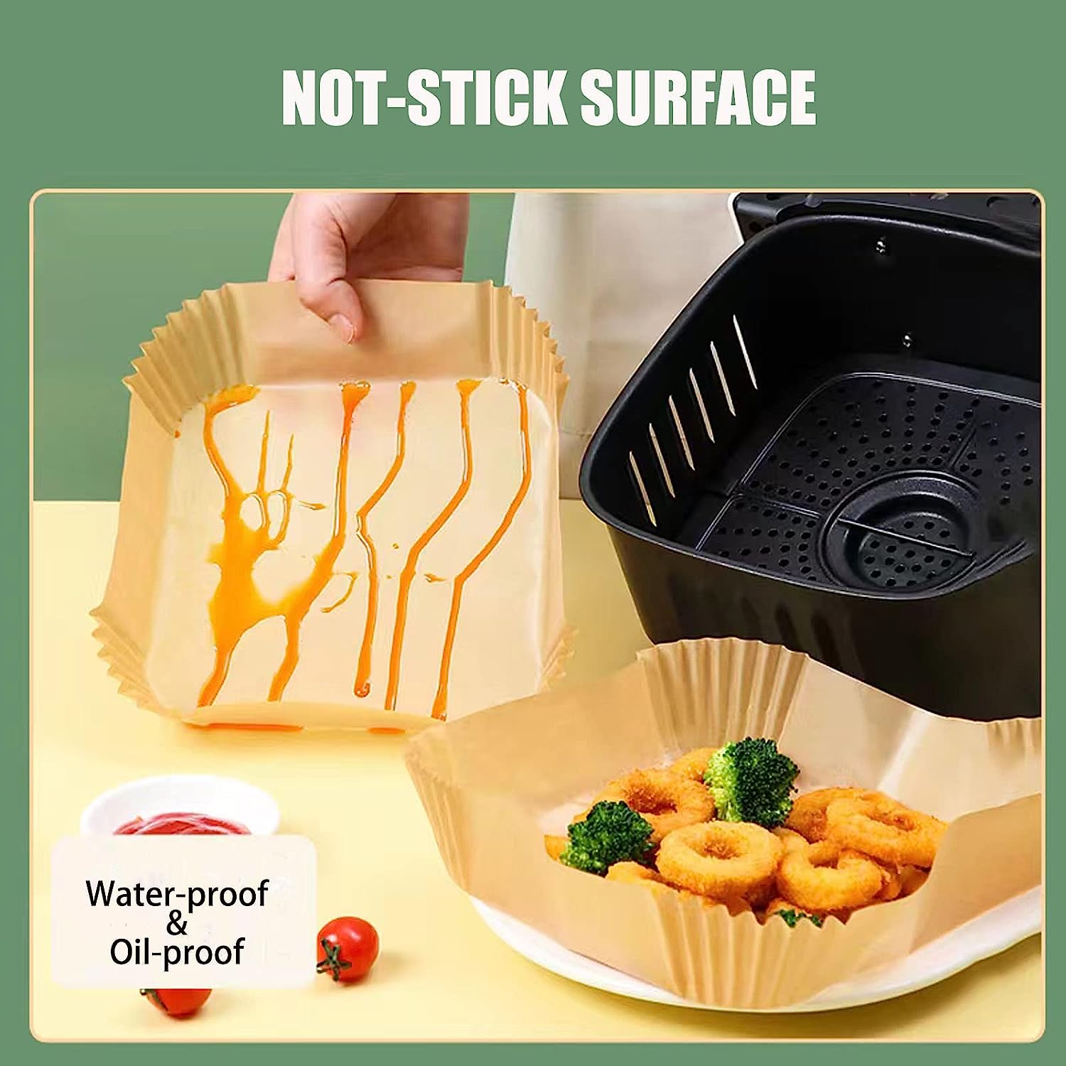 Air Fryer Disposable Paper Liner, Rectangular for Ninja 2-Basket Air Fryer, Natural Non-stick Parchment Paper Liner, 8.6x5.5 inch 100Pcs Rectangle Parchment Paper for DZ201, DZ401, FG551