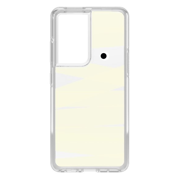 DistinctInk Clear Shockproof Hybrid Case for Galaxy S21 ULTRA 5G (6.8" Screen) - TPU Bumper, Acrylic Back, Tempered Glass Screen Protector - Halloween Mummy