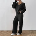 thumbnail image 5 of ShomPort Womens 2 Pieces Outfits Long Sleeve V-Neck Pullover Sweaters Wide Leg Trousers Textured Comfort Loungewear Set, 5 of 8