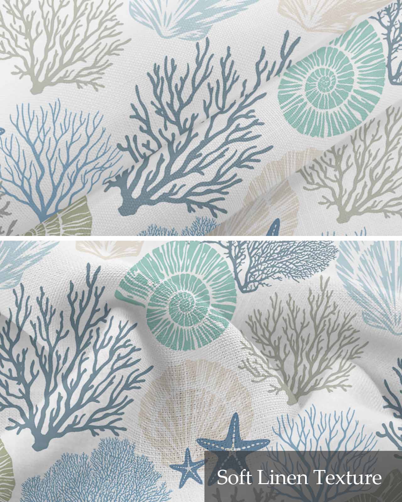 Blue Coastal Kitchen Valances for Windows Farmhouse Linen Window Valance Curtain for Living Room Window Treatment Summer Ocean Beach Starfish Shell Coral Valance Rod Pocket Topper Drape, 42 x 18 Inch