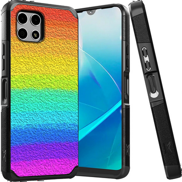 ANJ  Shockproof Dual Layer Slim Hard Case   Tempered Glass Cover Compatible with T-Mobile REVVL 7 5G - Shades of Rainbow
