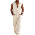 thumbnail image 2 of Xdegoge Mens Sleeveless Jumpsuit Casual Hooded Rompers with Pockets One Piece Button Down Outfits Loose Fit Cargo Overalls for Summer Vacation Streetwear Fashion, 2 of 6