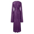 thumbnail image 5 of HJYCHN Elegant Sequin Beaded Evening Gown with Long Sleeves and V-Neck for Wedding Guest formal Occasions Purple M, 5 of 6